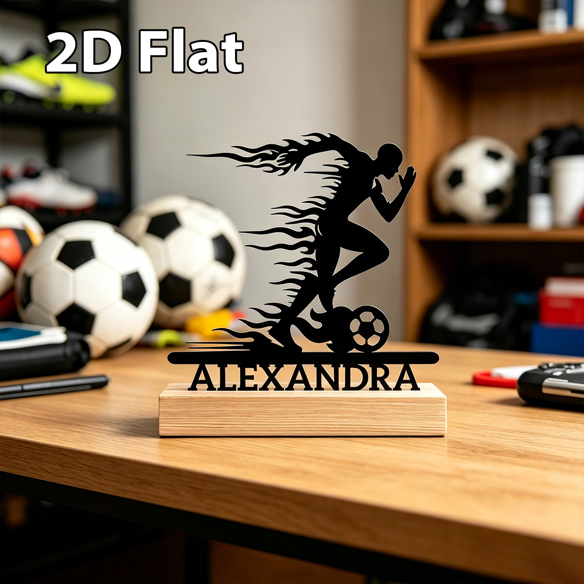 Home Office Gifts - 1 Stück Maßgefertigtes Fußball-Läufer-Ornament mit Holzsockel