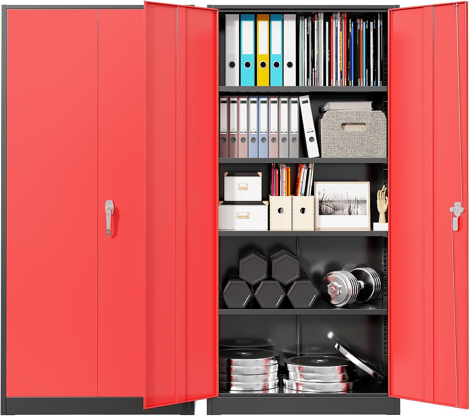 Home Office Organization - Robuster Metall-Garagenschrank, Abschließbarer Stahlschrank mit 2