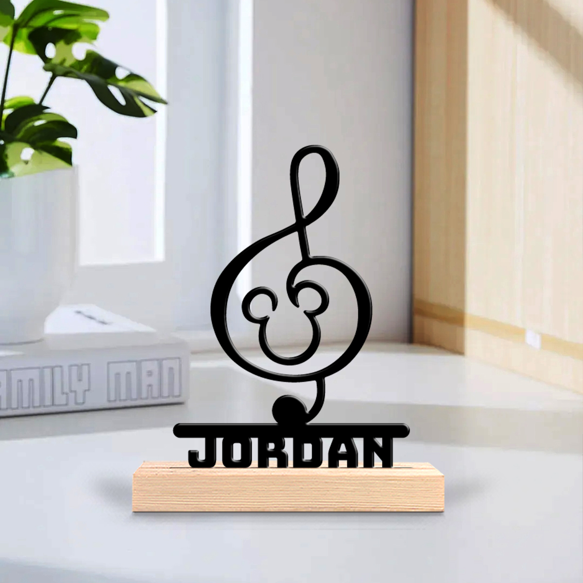 Home Office Gifts - 1 Stück Personalisiertes Musiknoten-Holzsockel-Metallkunst-Ornament, Dekoration für