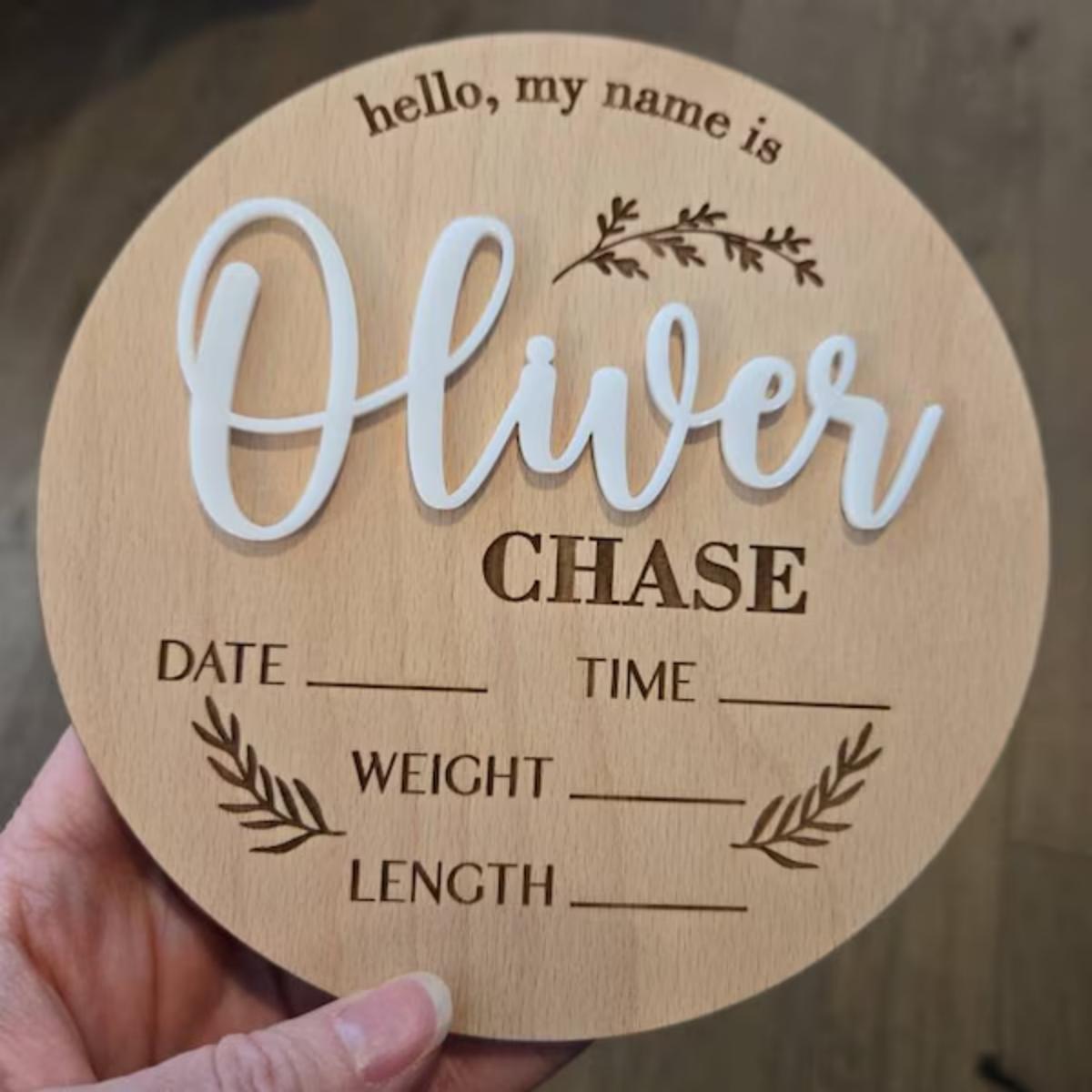 Home Office Gifts - 1 Stück personalisiertes Baby-Ankündigungsschild aus Holz,