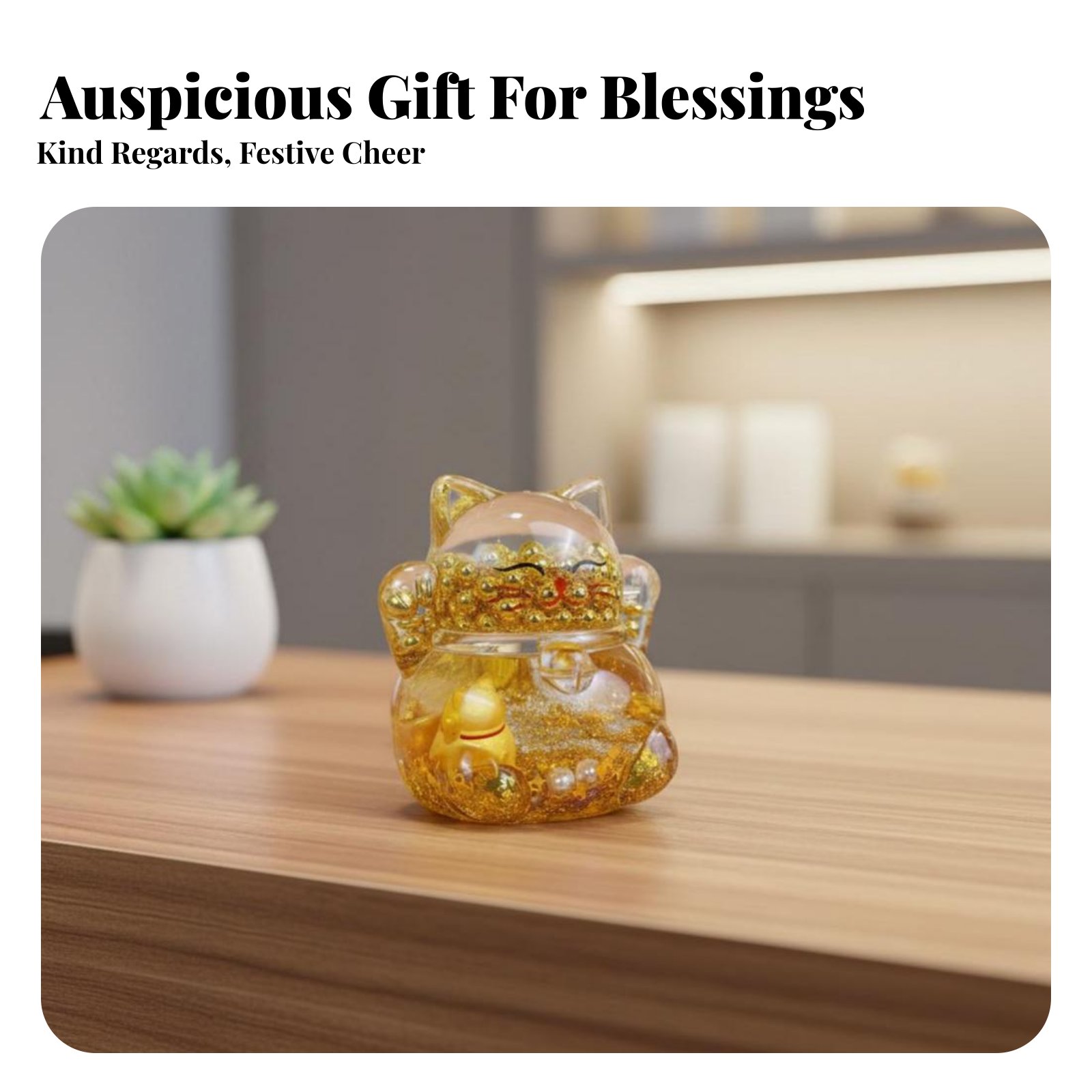 Home Office Gifts - Glückskatzen-Dekoration, Blinkende Goldperlen, Flüssiger Sand, Niedliches