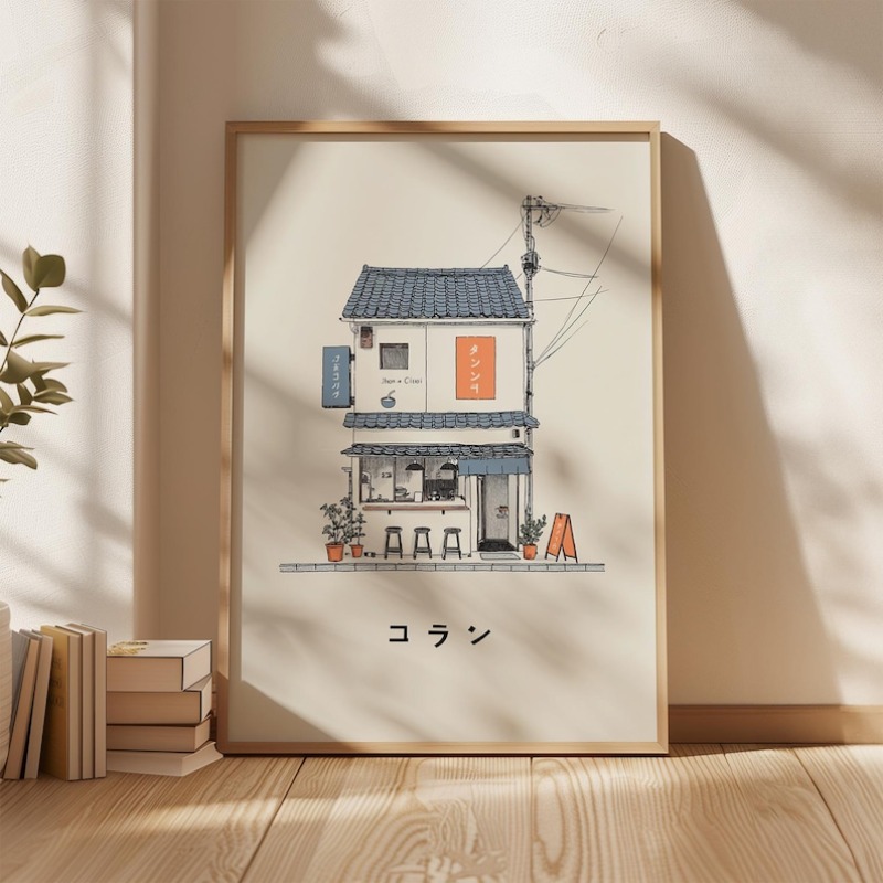 Home Office Minimalist - 1 Stück japanischer Ramen-Shop-Leinwand-Wandkunstdruck, rahmenloses minimalistisches
