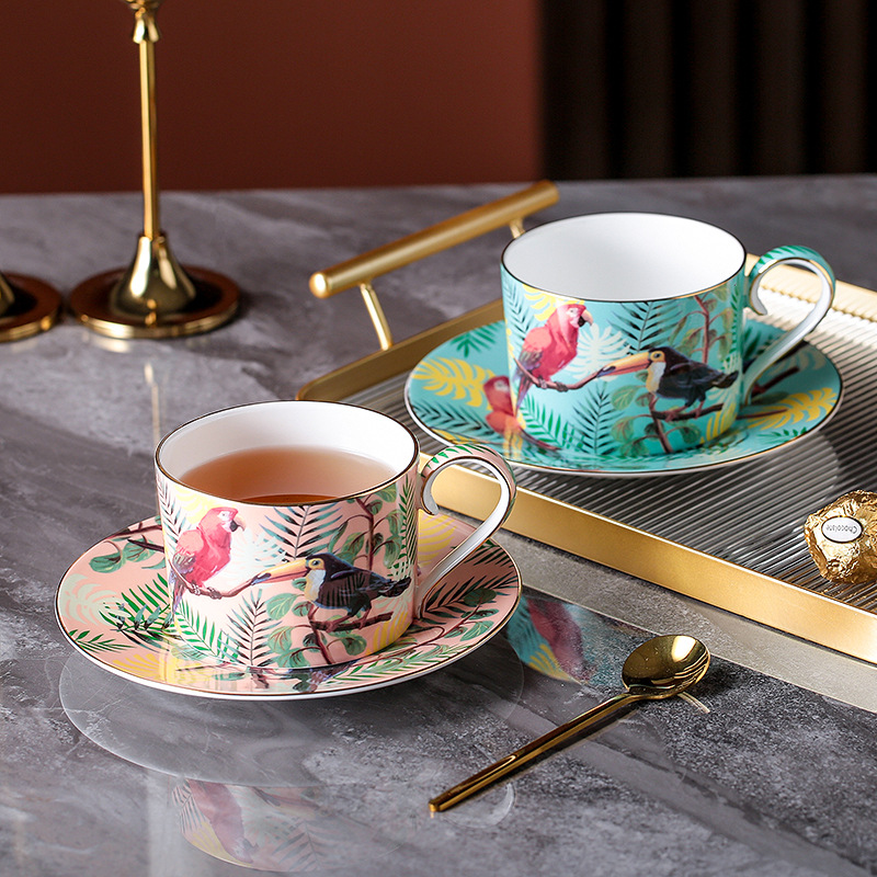 Home Office British - Britische Dschungeltiere, Papagei, Knochenporzellan, Kaffeetasse, Keramik,
