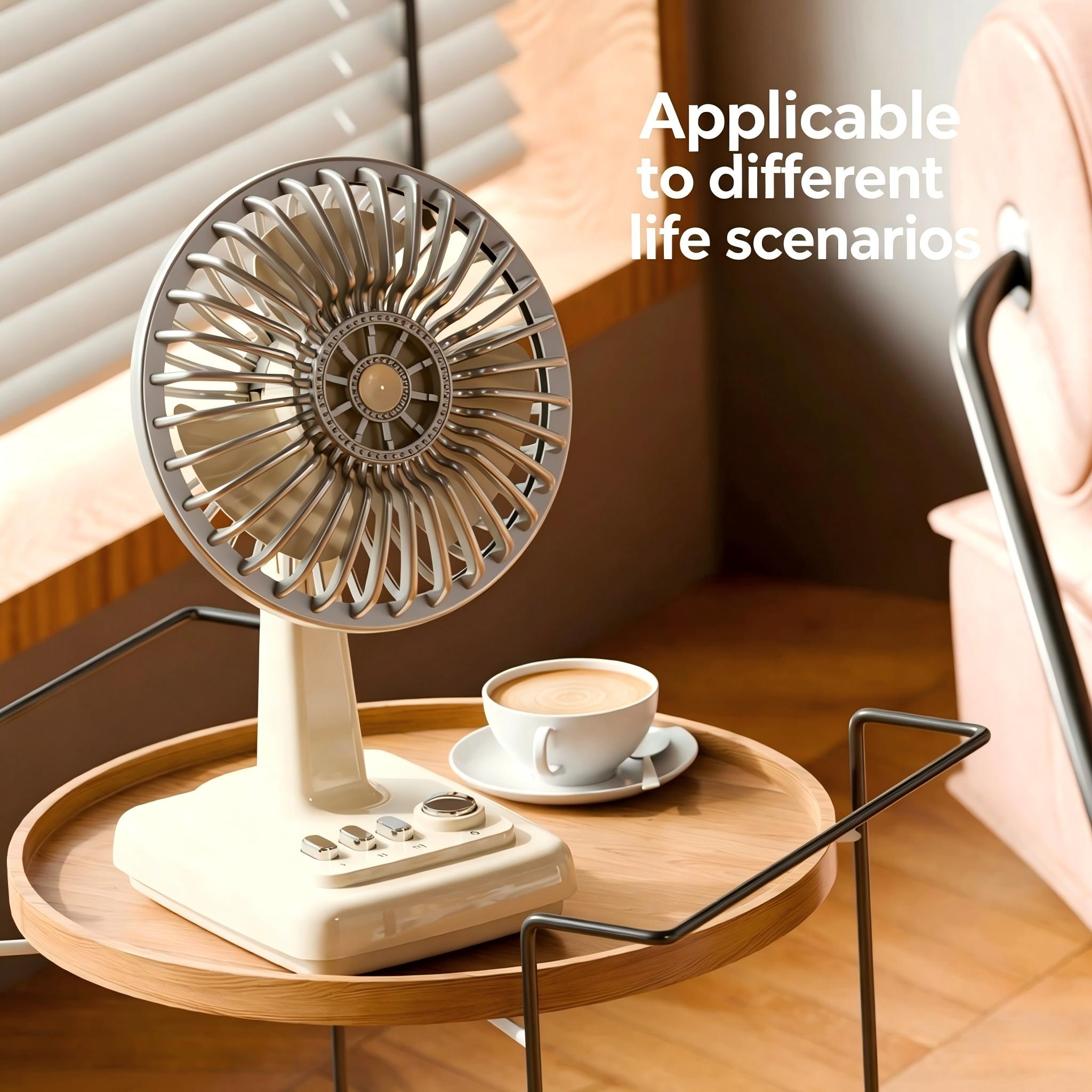 Home Office Setup - Retro-Legierungs-Tischventilator mit 3 Geschwindigkeiten, USB-Aufladung, tragbarer