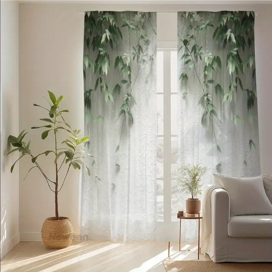Home Office Minimalist - 2 Stück Digital Bedruckte Transparente Vorhänge,