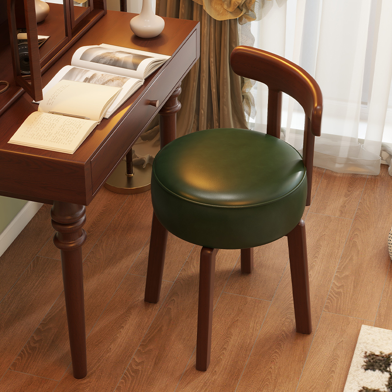 Home Office Minimalist - Drehbarer Schminkstuhl aus Massivholz, Lederkissen, Schminkstuhl